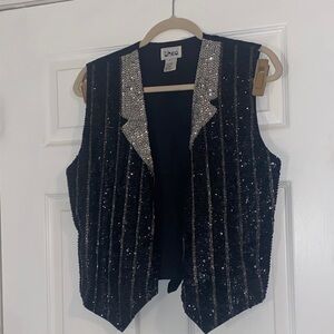 Vintage Theo Women's Black and Silver Sequin Vest